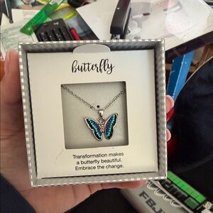 Butter Silver and Teal Butterfly Necklace